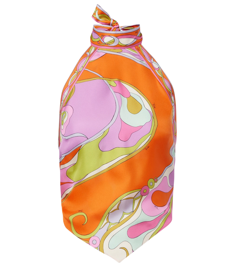 Top de sarga de seda con cuello halter Orchidee de Pucci