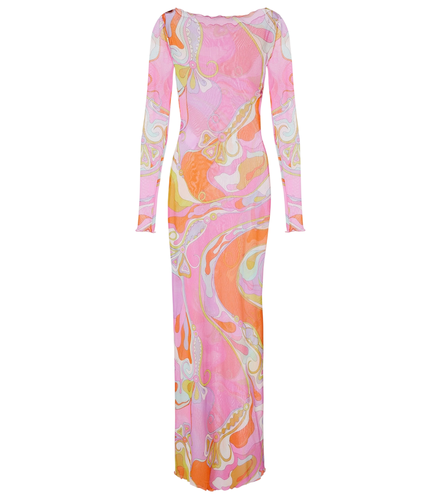 Vestido maxi Pucci Orchidee de tul transparente