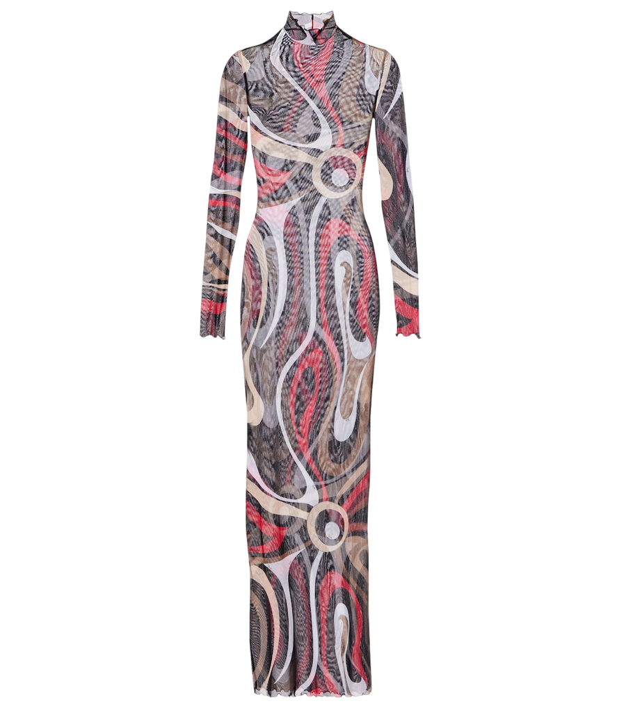 Pucci Printed tulle-trimmed jersey maxi dress