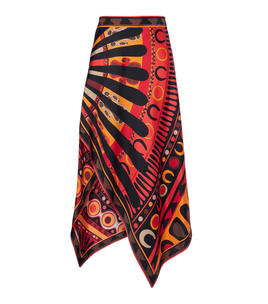 Jupe midi asymétrique en sergé de soie Pucci Soleil