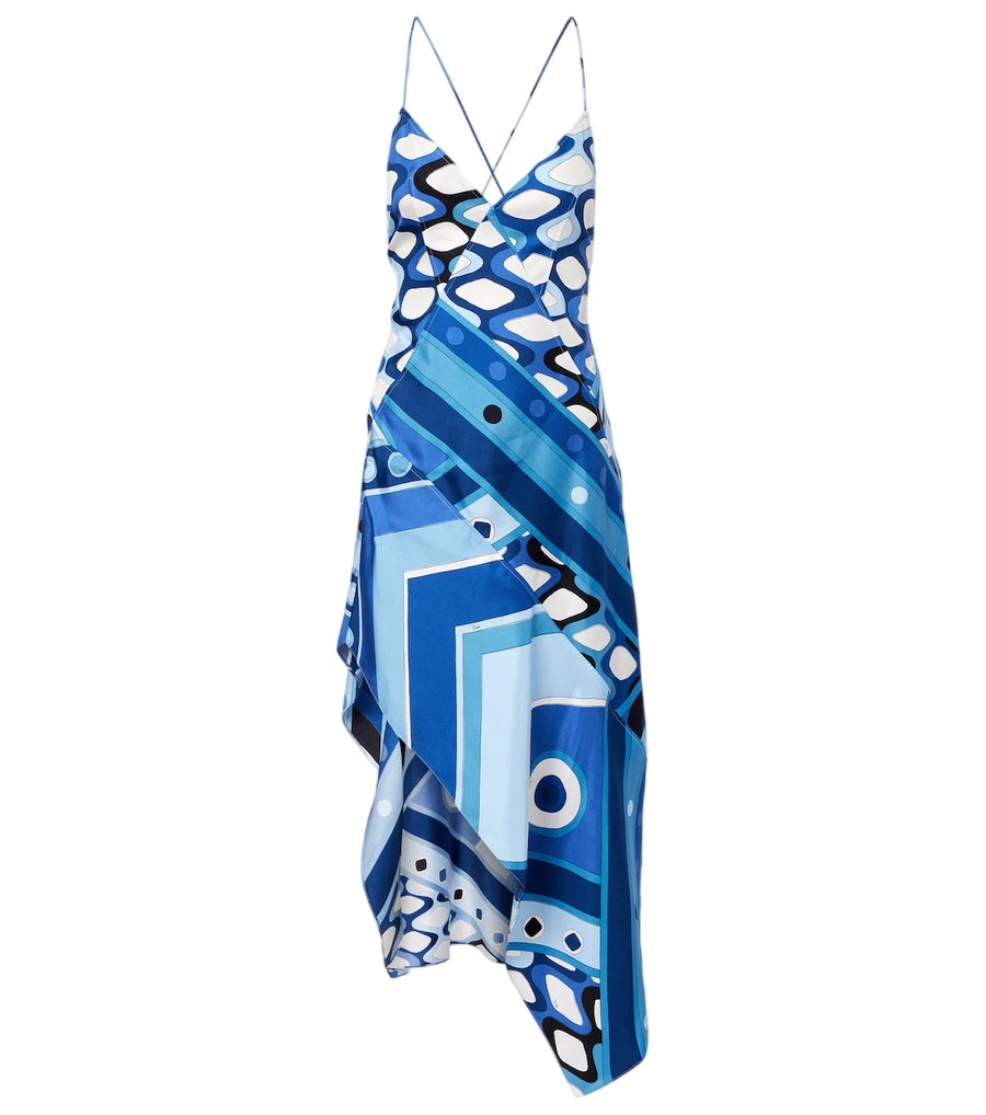 Vestido midi asimétrico de satén de seda Vivara de Pucci