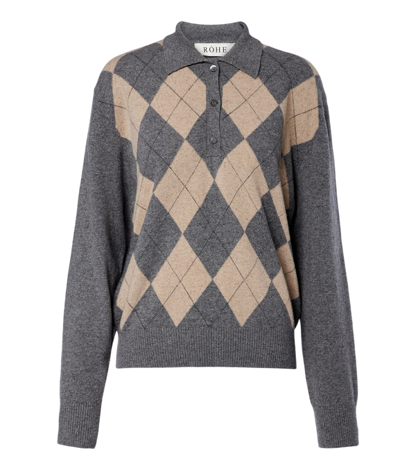 Róhe Argyle wool-blend polo sweater