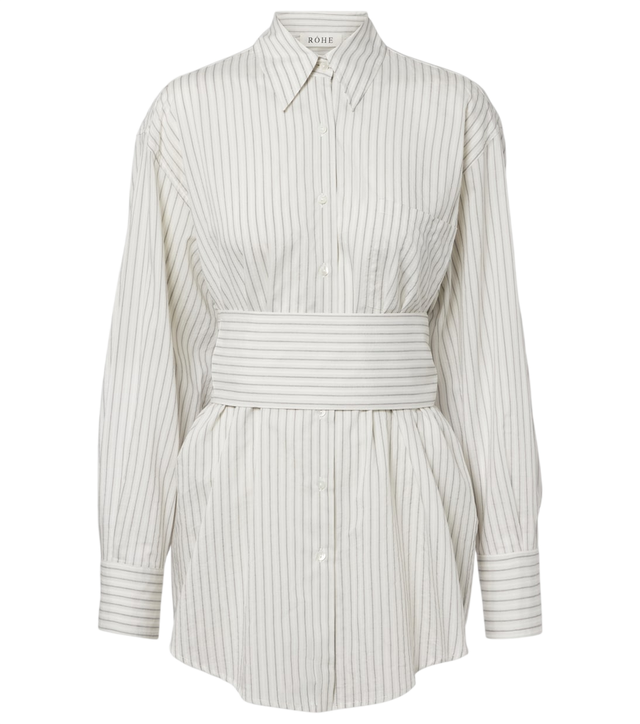 Chemise à rayures en soie et coton ceinturée Róhe