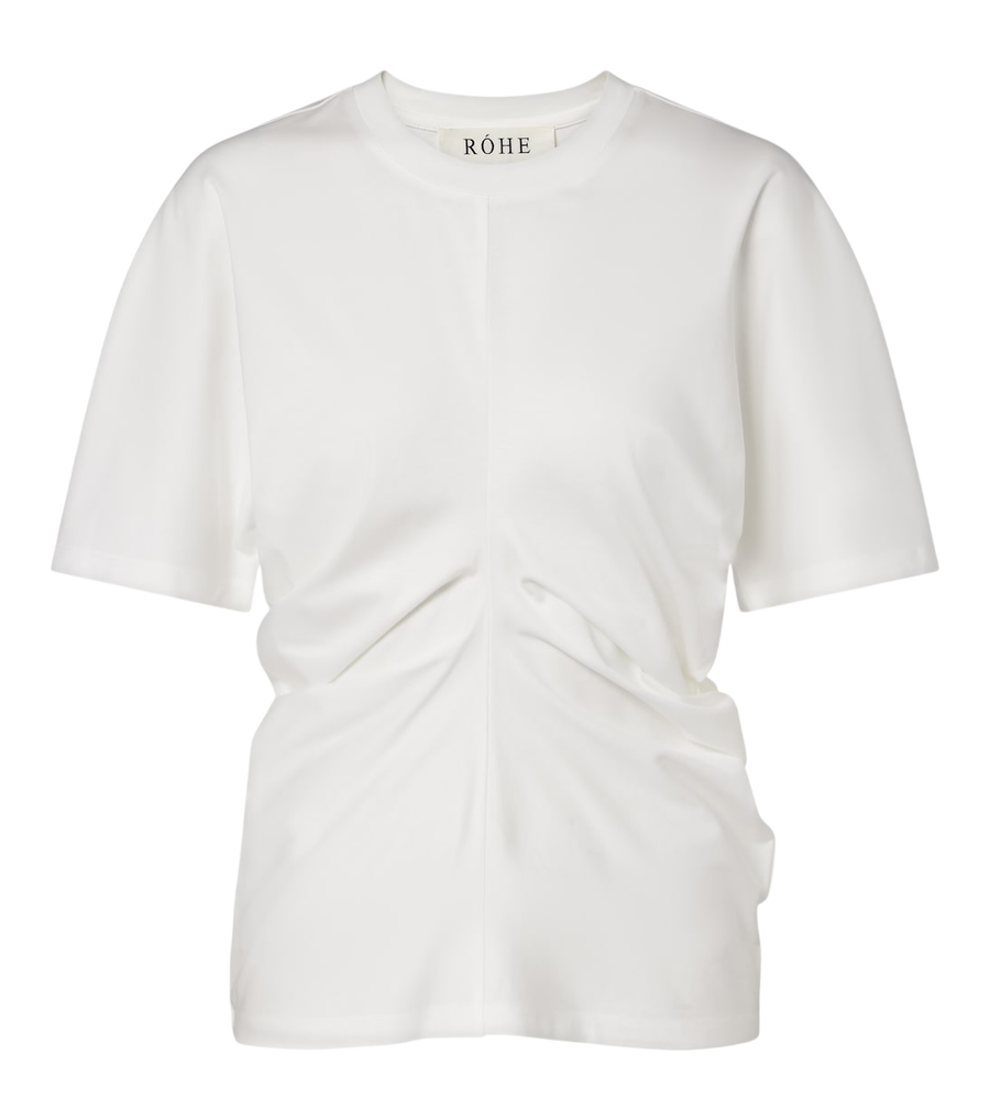 Róhe T-shirt franzida em mistura de algodão e seda