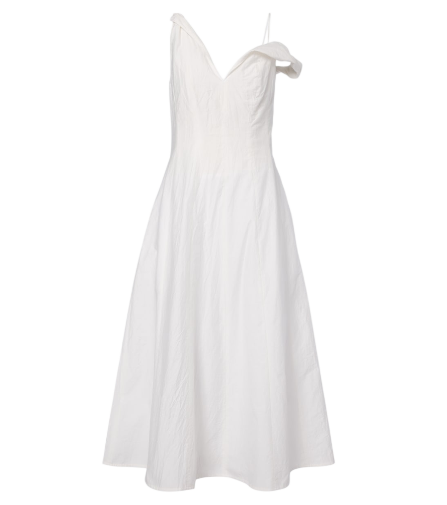 Robe midi en mélange de coton à épaules dénudées Róhe