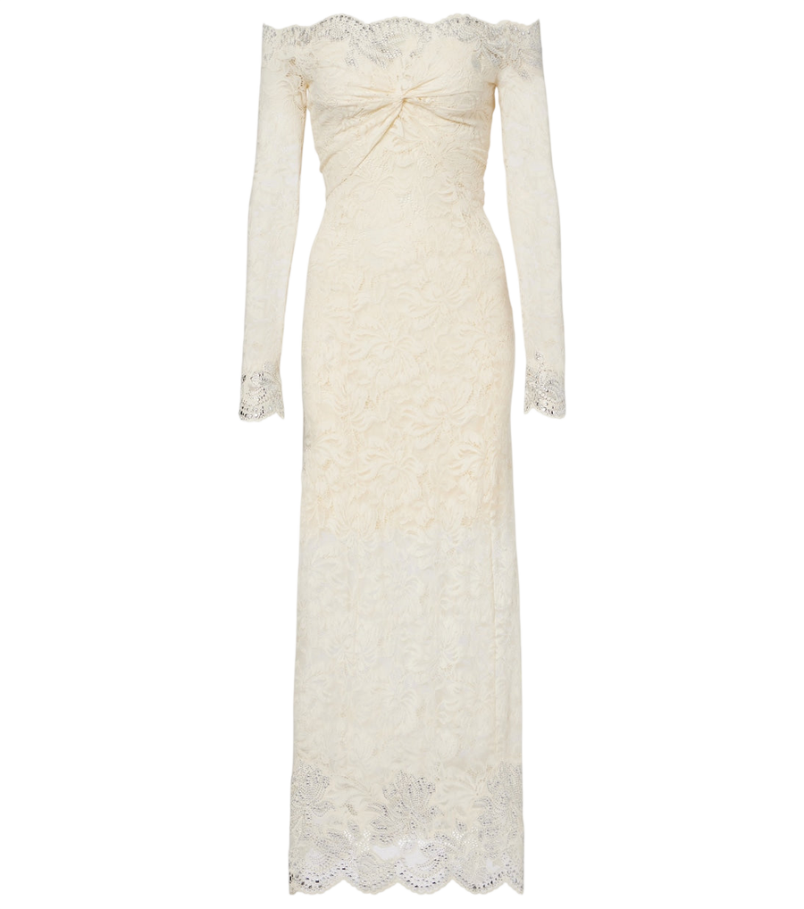 Rabanne Bridal embellished off-shoulder lace midi dress