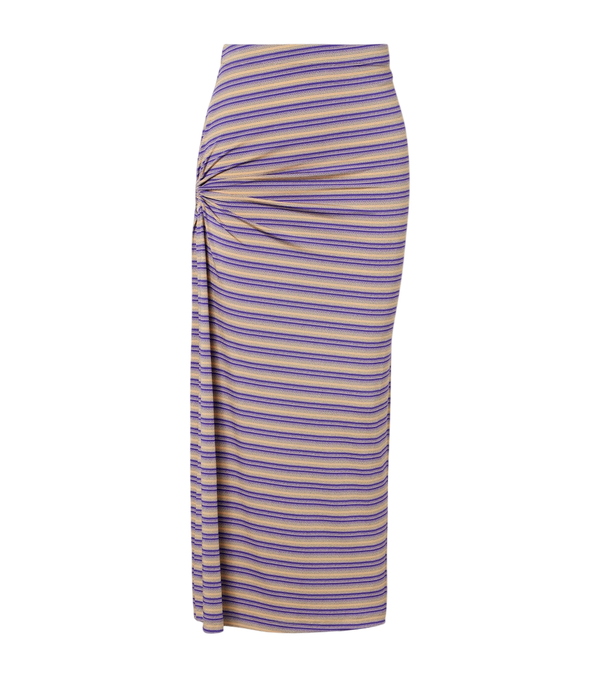 Rabanne Cutout gathered striped crêpe midi skirt
