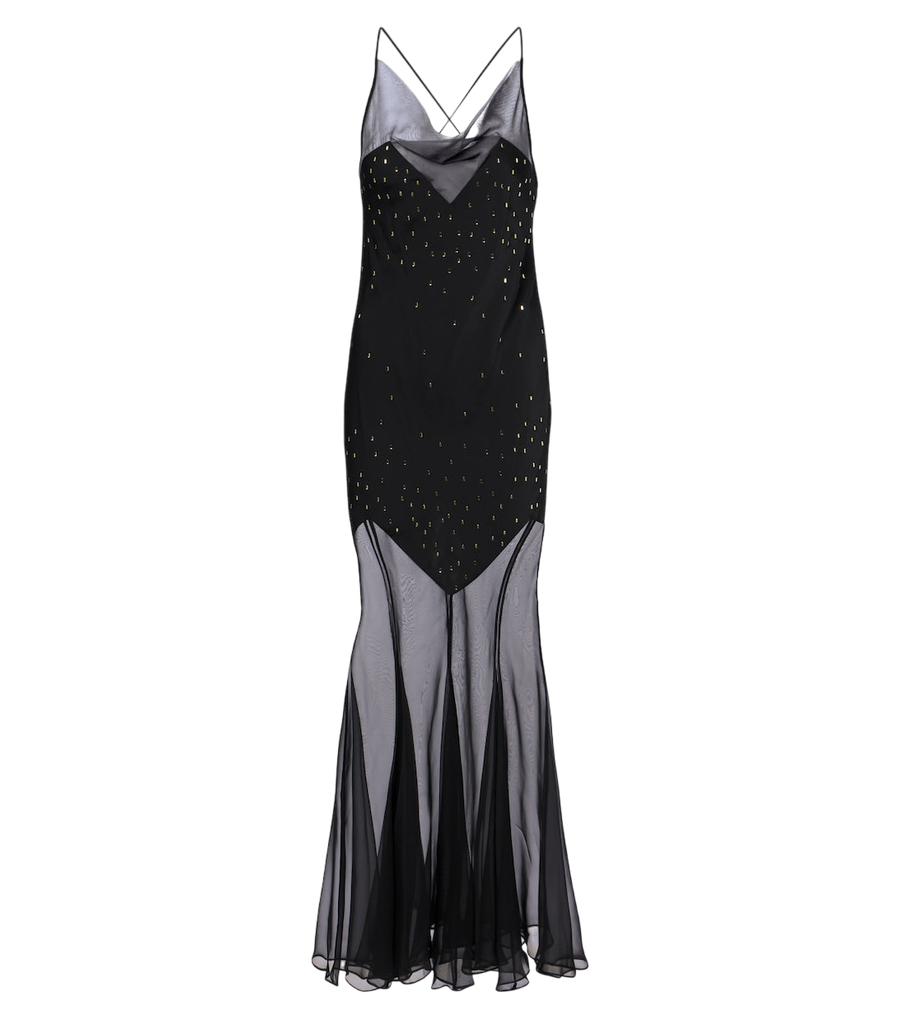 Robe longue en mousseline ornée Rabanne