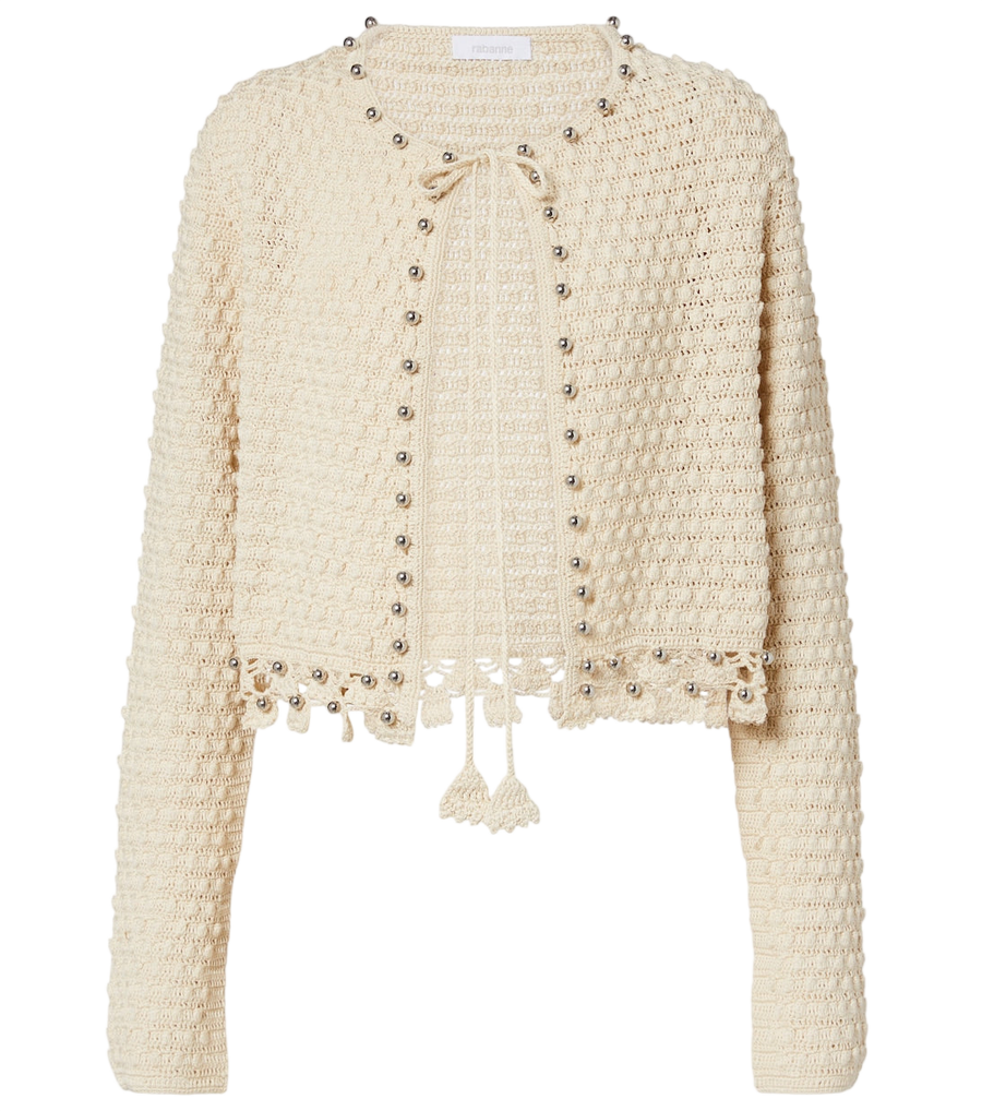 Rabanne Embellished crochet cotton cardigan