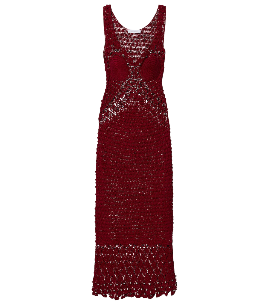 Vestido midi de algodón de ganchillo adornado de Rabanne