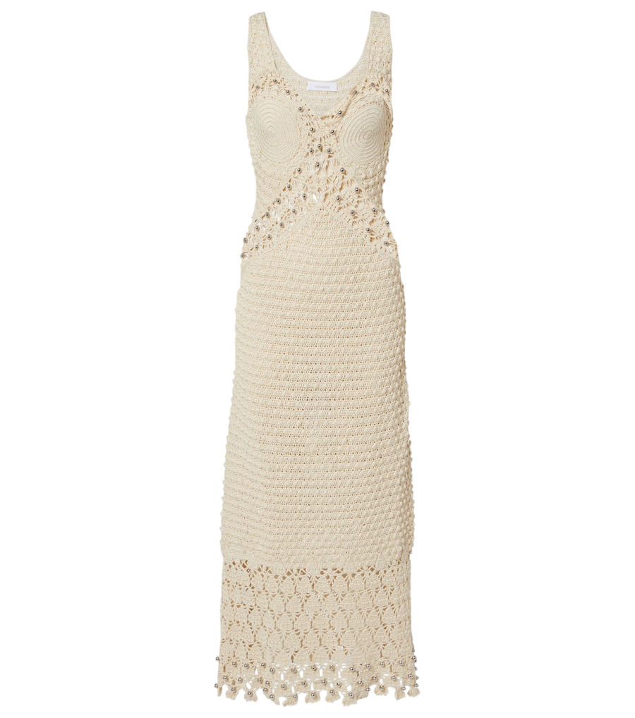 Vestido midi de algodón de ganchillo con adornos Rabanne