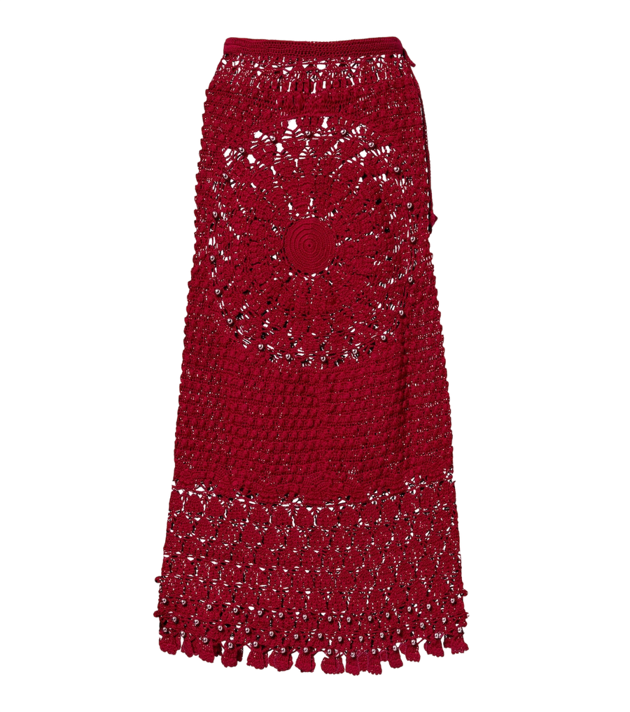 Rabanne Embellished crochet cotton midi skirt