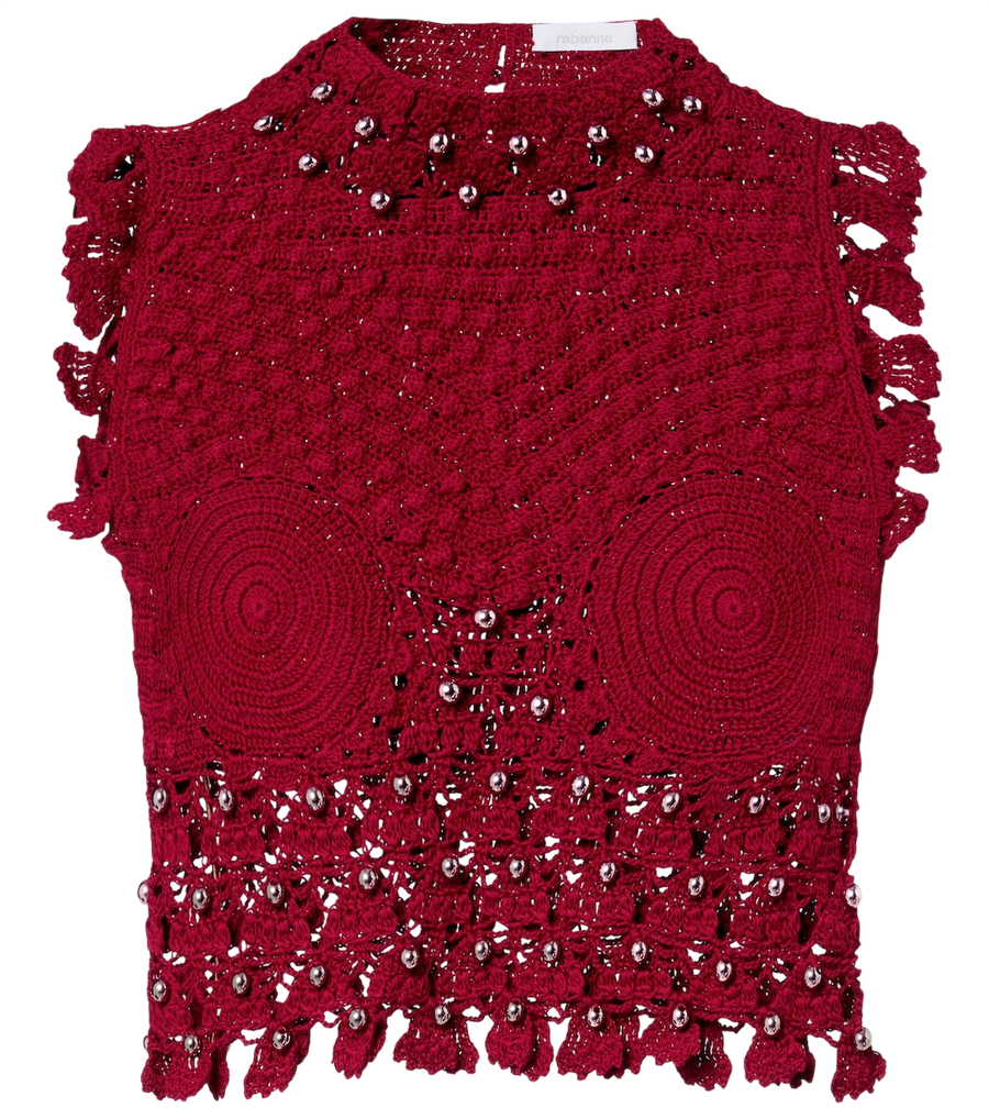 Rabanne Embellished crochet cotton top