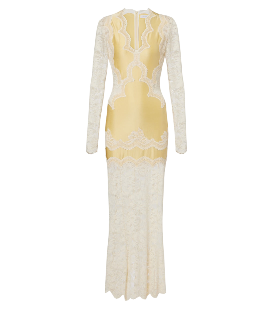 Vestido maxi Rabanne de encaje y satén