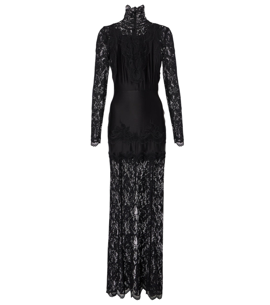 Robe longue Rabanne bordée de dentelle