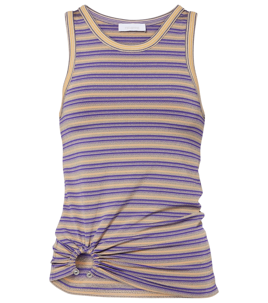 Camiseta de tirantes a rayas con piercing de Rabanne