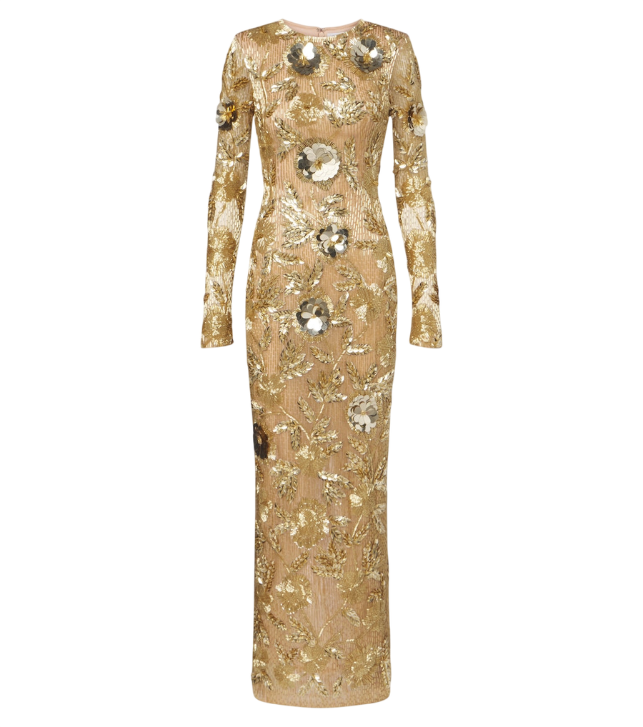 Vestido de gala con aplicaciones florales de Rachel Gilbert Pierre
