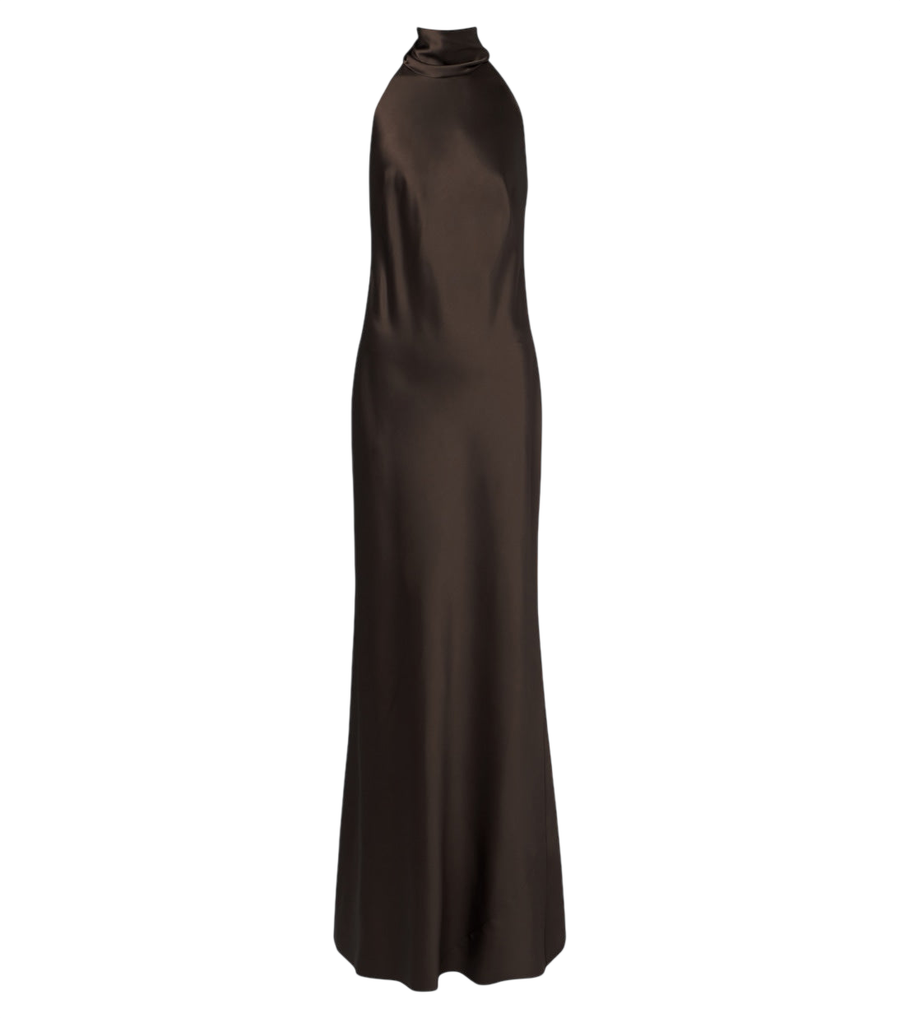 Abito lungo Ralph Lauren Collection Chilton in raso con scollo all'americana