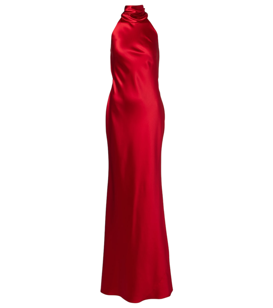 Vestido de satén con cuello halter Ralph Lauren Collection