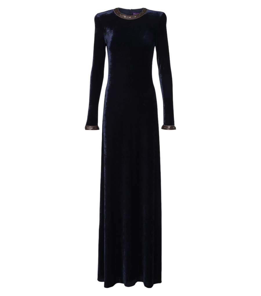 Ralph Lauren Collection Nancie leather-trimmed velour gown