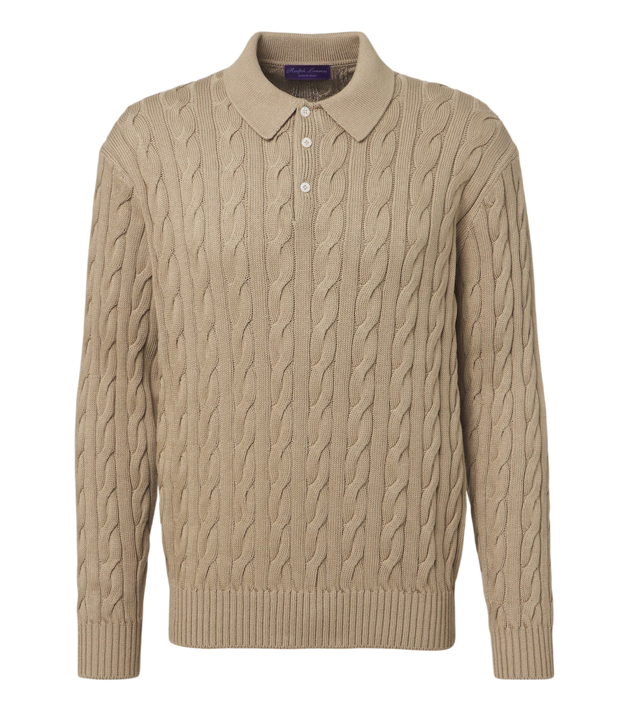 Ralph Lauren Purple Label Cable-knit cotton and silk polo sweater