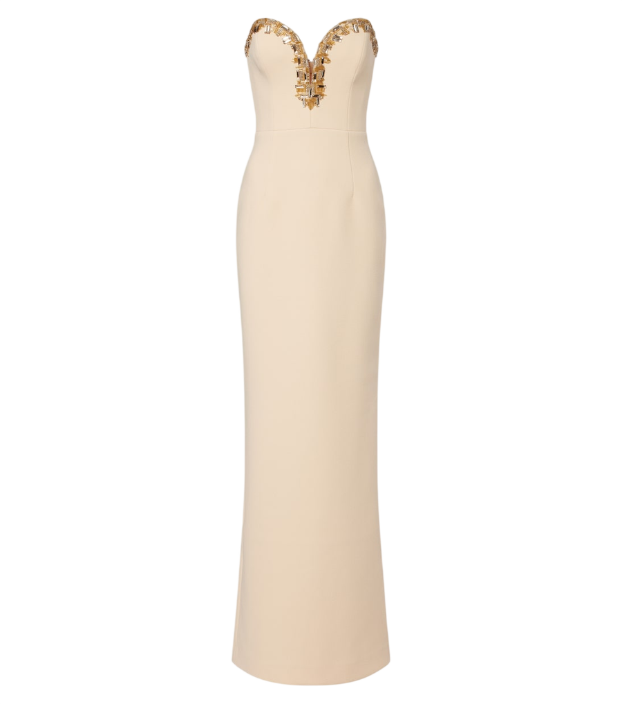 Rebecca Vallance Alexandrite embellished crêpe bustier gown