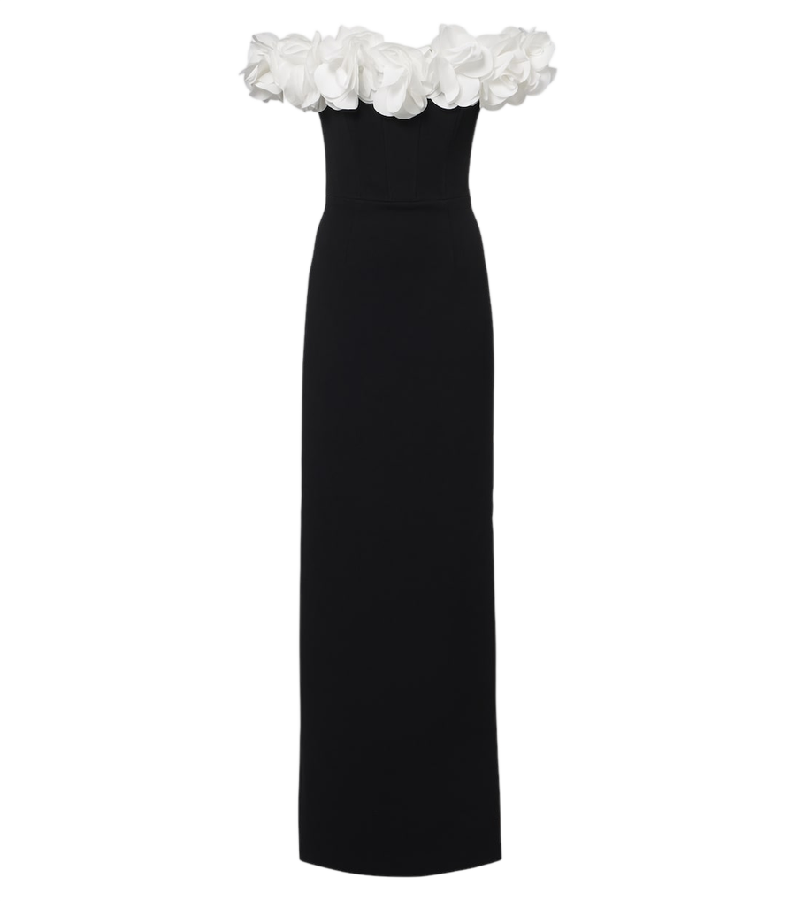 Vestido largo de crepé con apliques florales Cosima de Rebecca Vallance