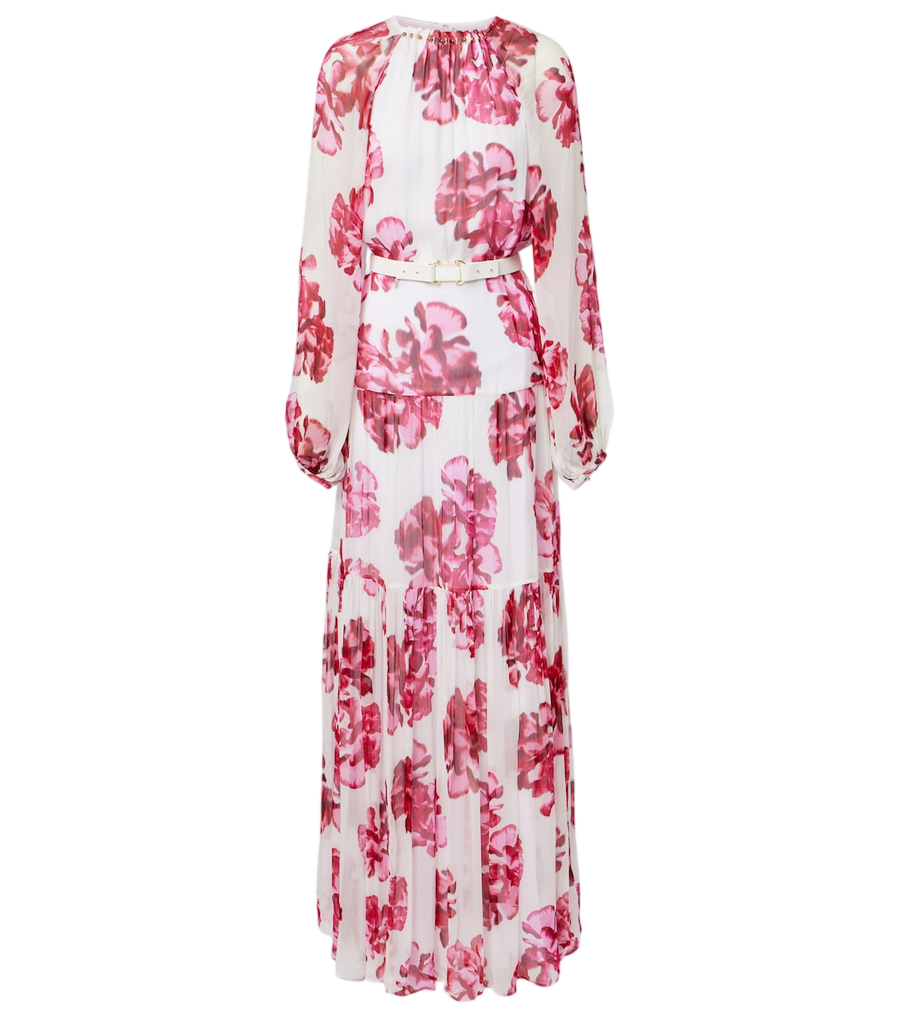 Robe longue en georgette à motif floral damassé Rebecca Vallance