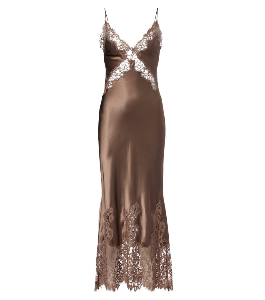 Vestido lencero de seda Ellen de Rebecca Vallance con ribete de encaje