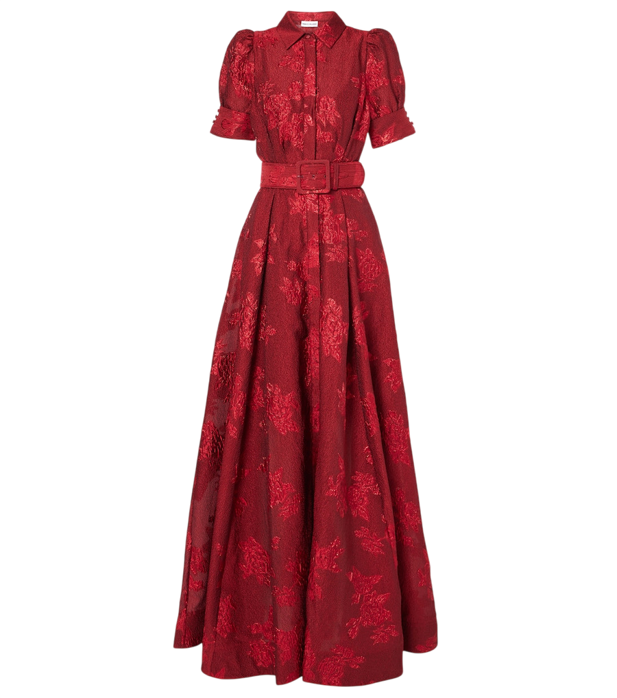 Rebecca Vallance Henrietta belted brocade gown