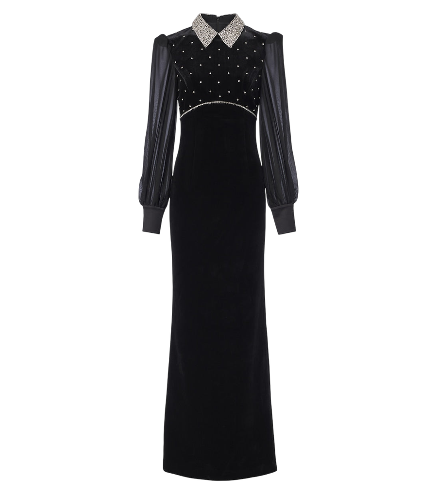 Robe longue en velours ornée de cristaux Ingred Rebecca Vallance