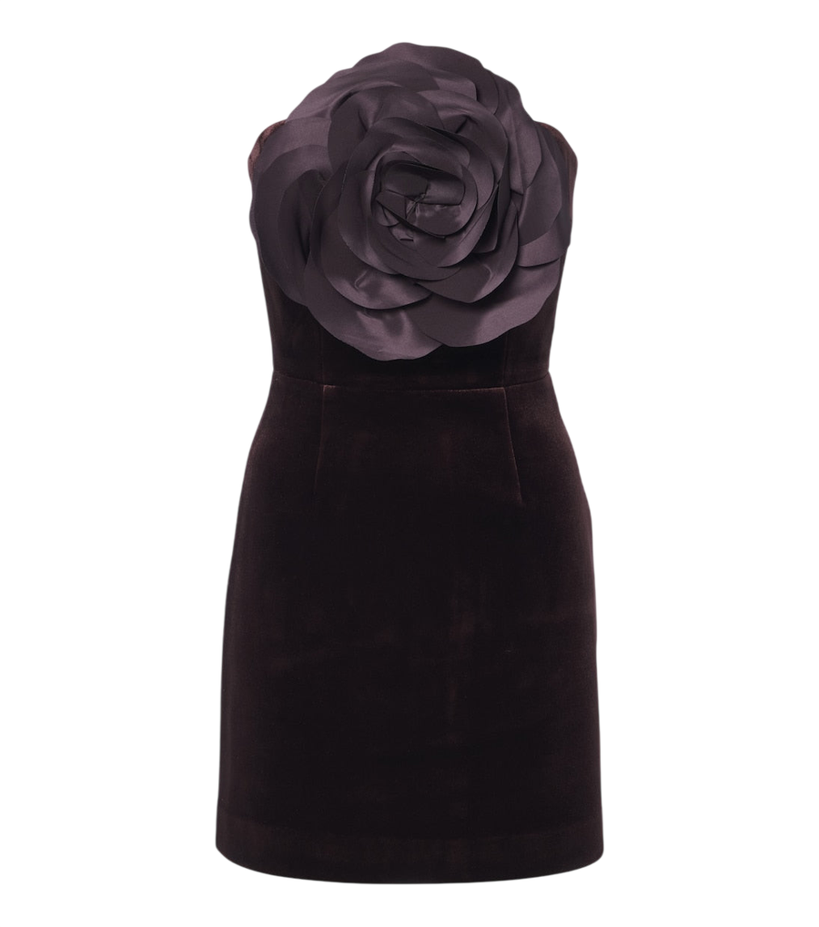 Rebecca Vallance Lois floral-appliqué velvet bustier dress