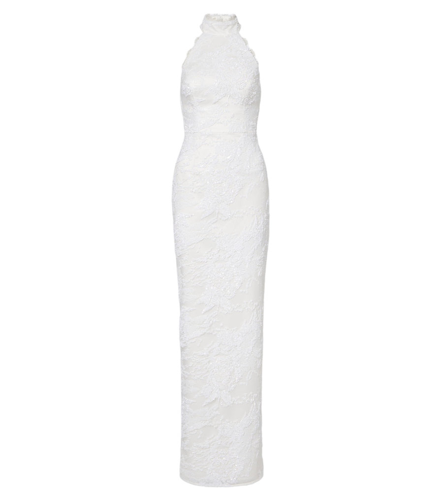 Vestido largo de cuello halter con lentejuelas Medici de Rebecca Vallance
