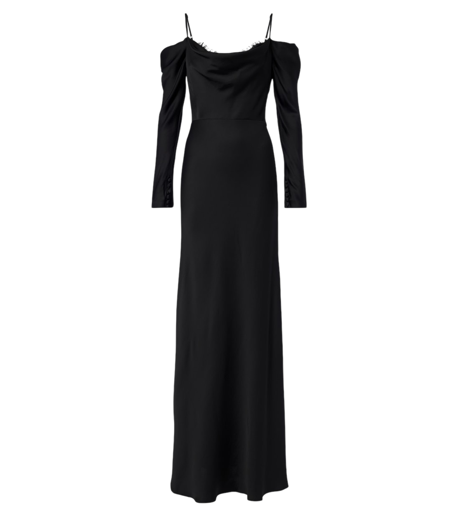 Rebecca Vallance Noire off-shoulder gown