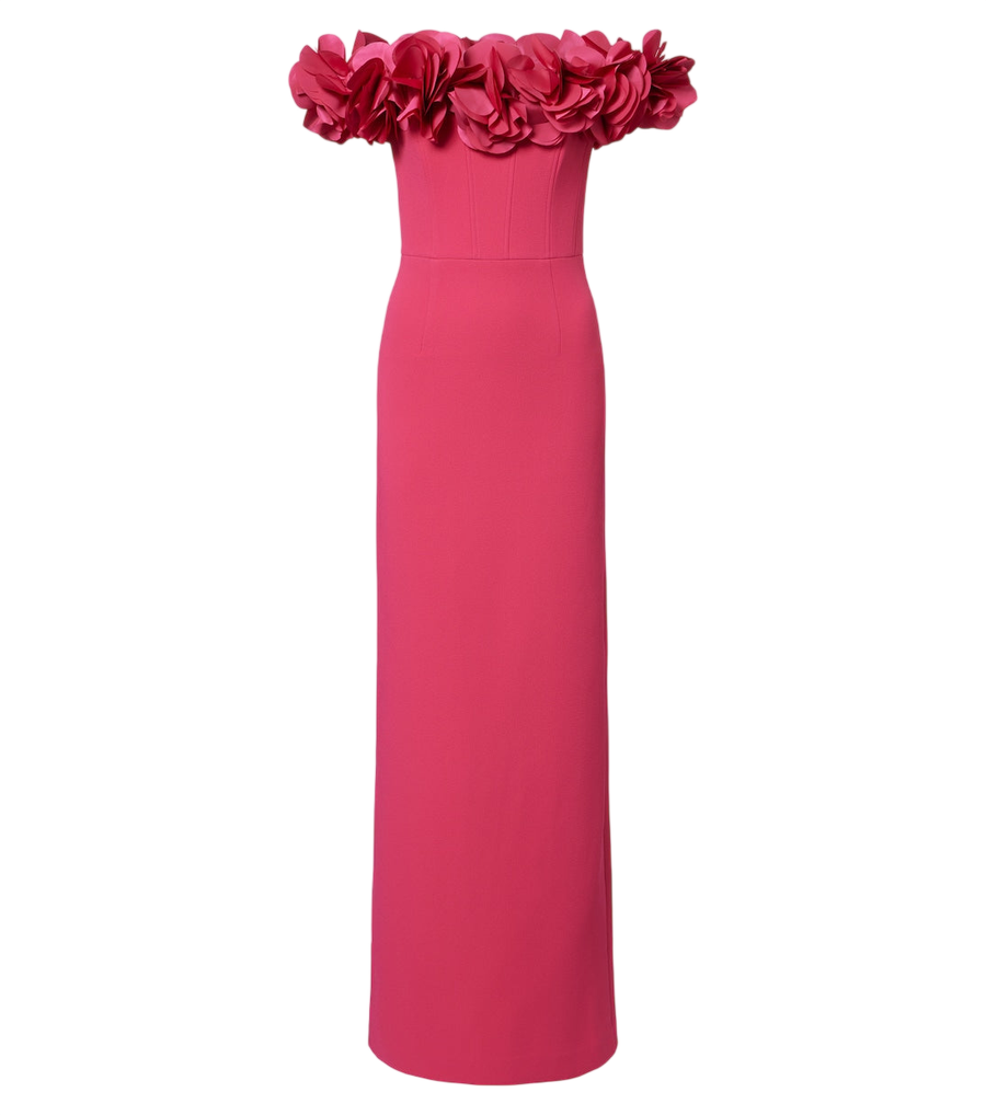 Rebecca Vallance Odetta floral-appliqué off-shoulder crêpe gown