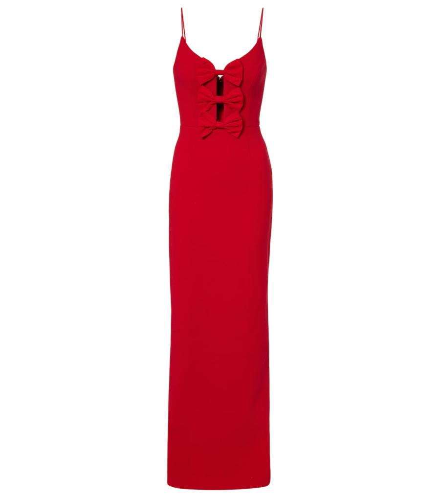 Rebecca Vallance abito lungo bustier Precious in crêpe con fiocchi