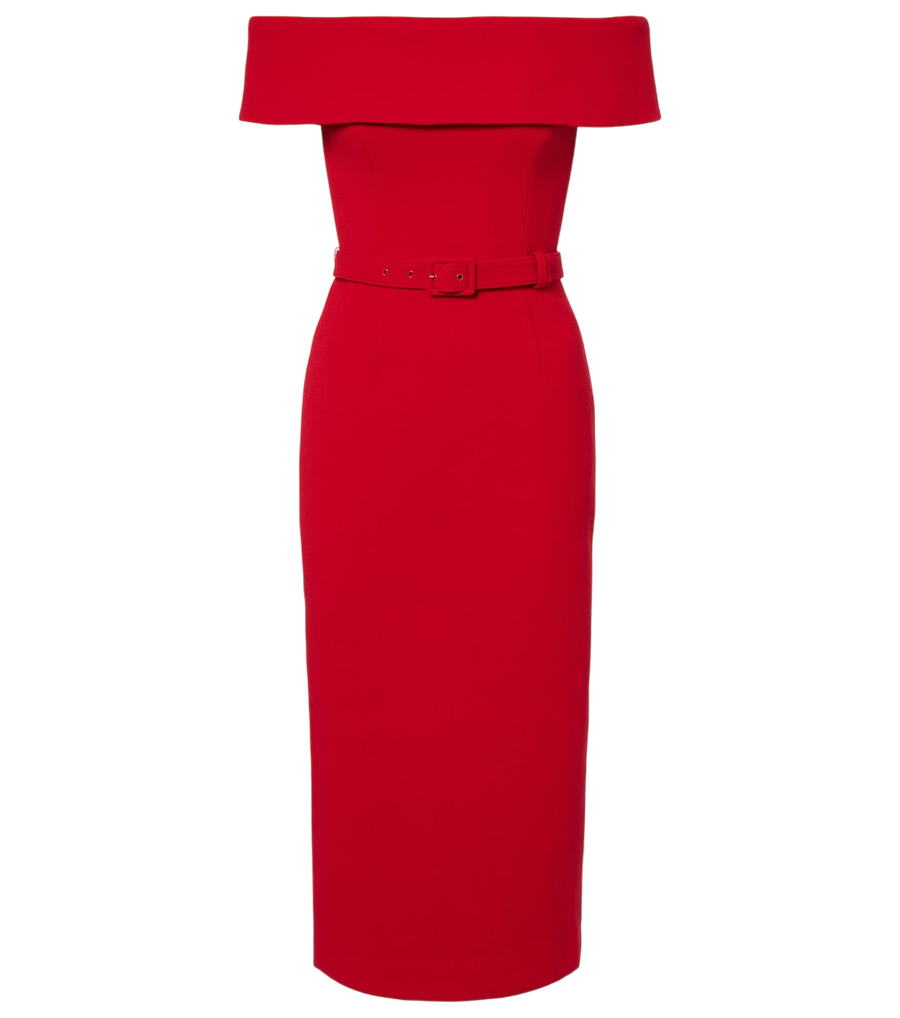 Robe midi Precious à épaules dénudées en crêpe Rebecca Vallance