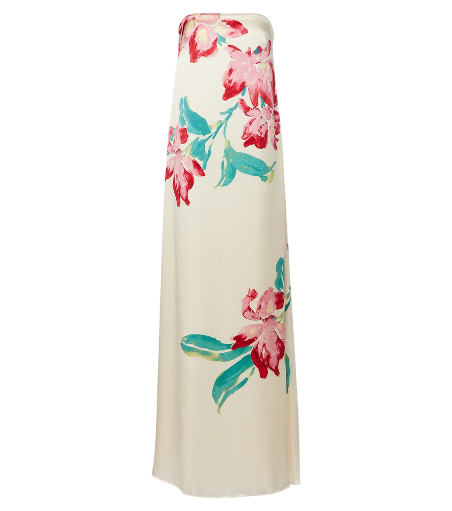 Vestido largo de seda con estampado floral Sunblush de Rebecca Vallance