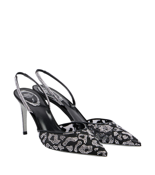 Rene Caovilla Embellished mesh slingback pumps