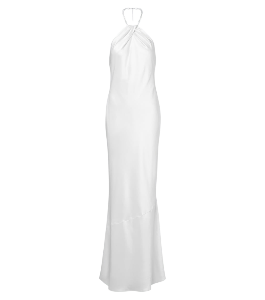 Vestido largo de satén con cuello halter y abalorios Anat de Retrofête