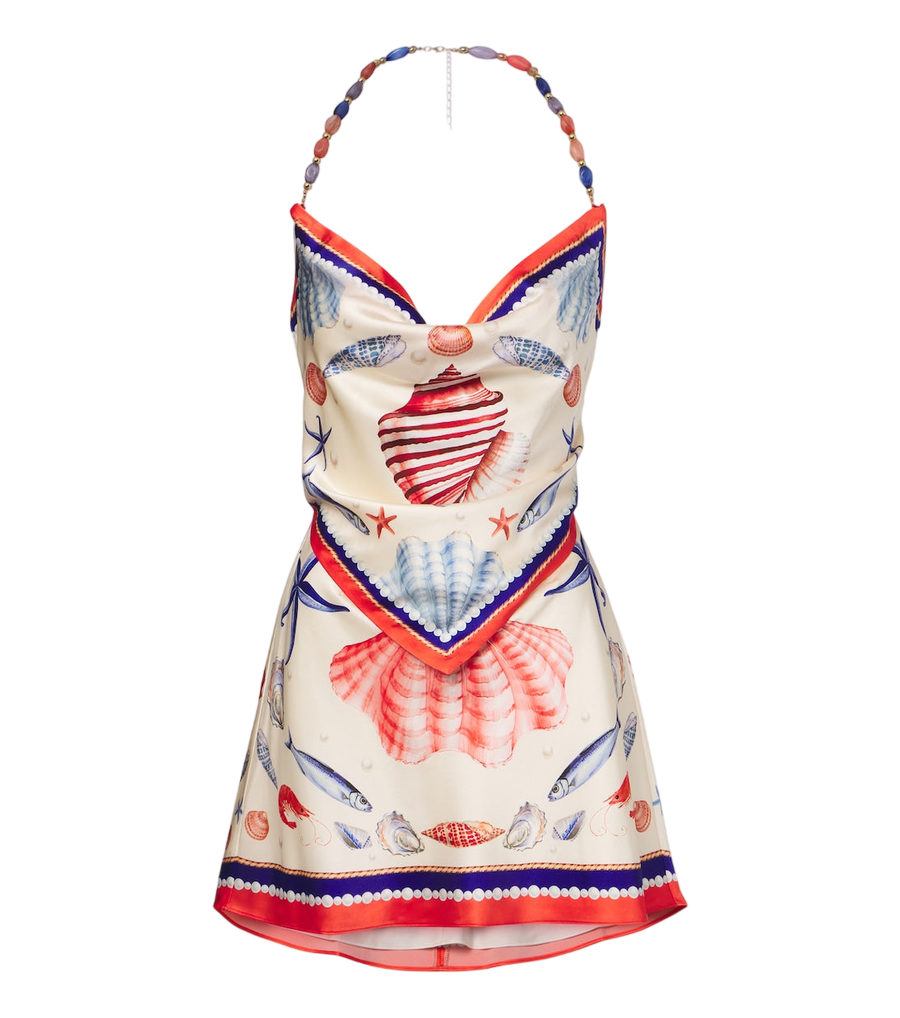 Retrofête Creta embellished silk-blend satin minidress