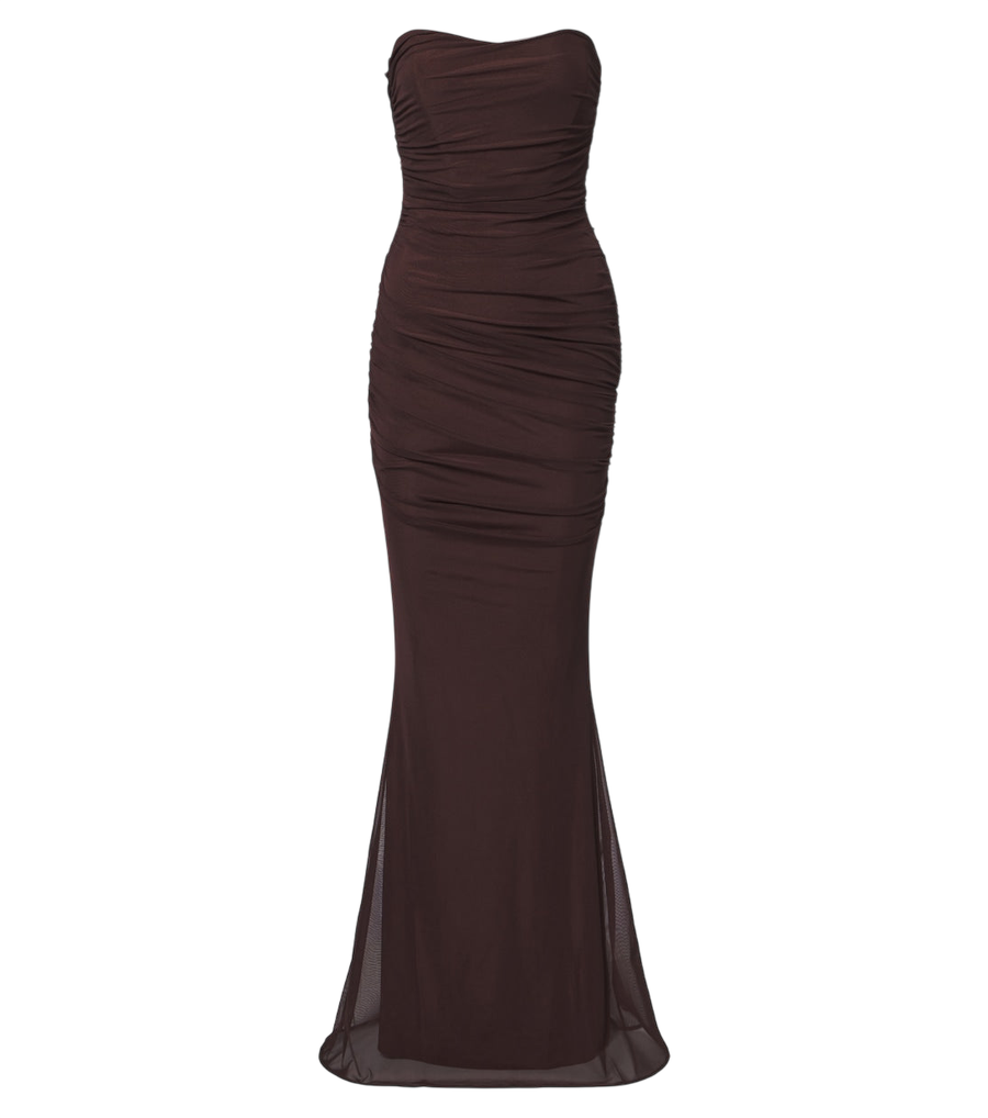 Retrofête Isadore draped strapless mesh dress