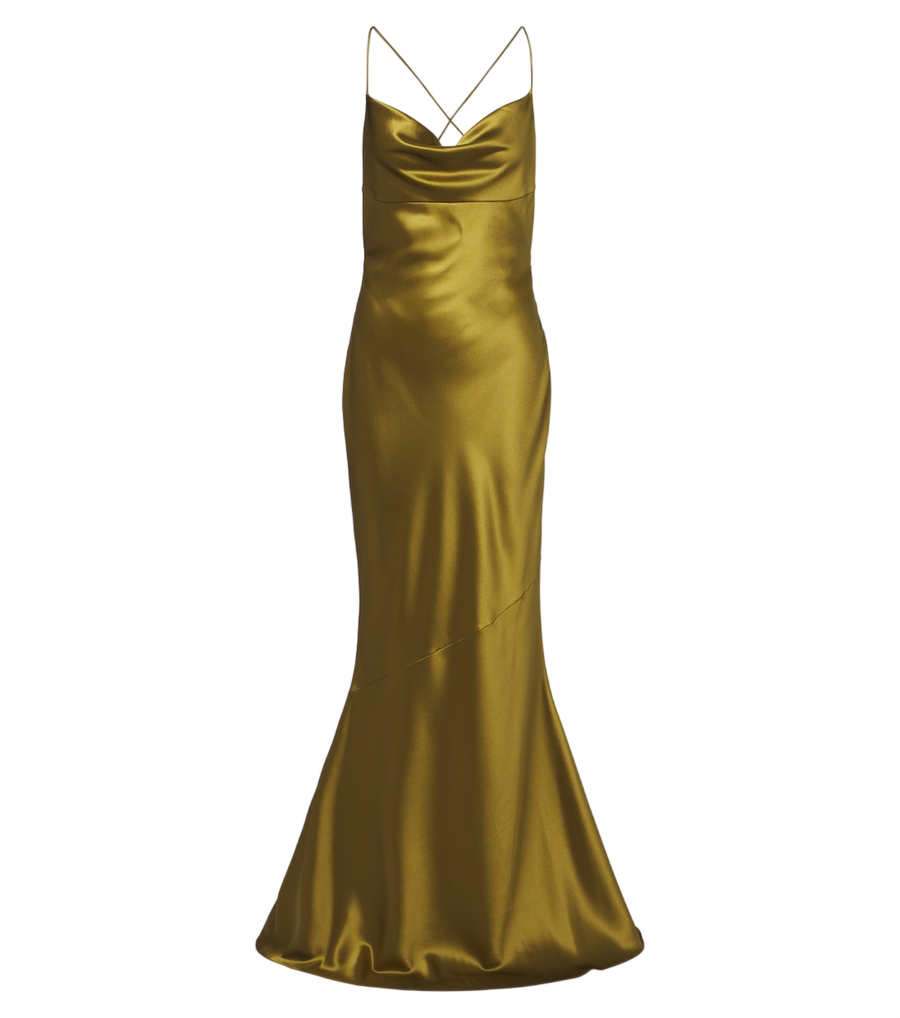 Vestido largo de satén con espalda descubierta y drapeado Lukka de Retrofête
