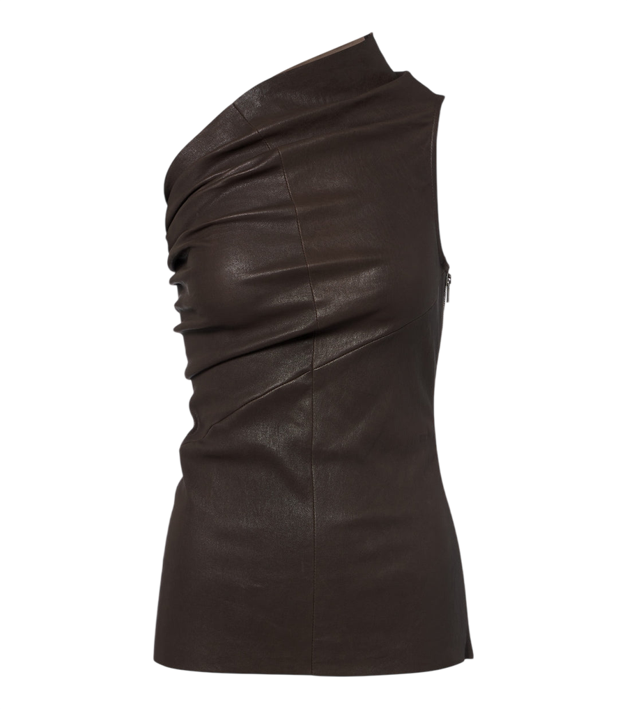 Rick Owens Athena one-shoulder leather and cotton top