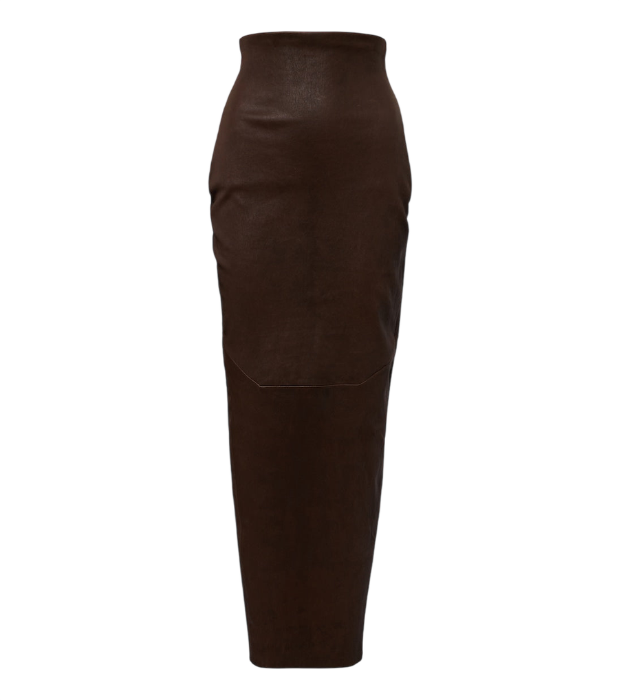 Rick Owens Dirt Pillar leather and cotton midi skirt