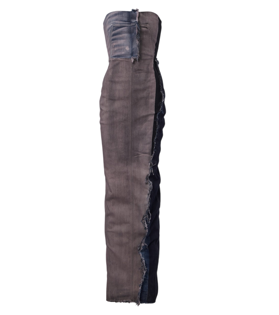 Vestido estilo bustier de mezclilla desgastada de Rick Owens