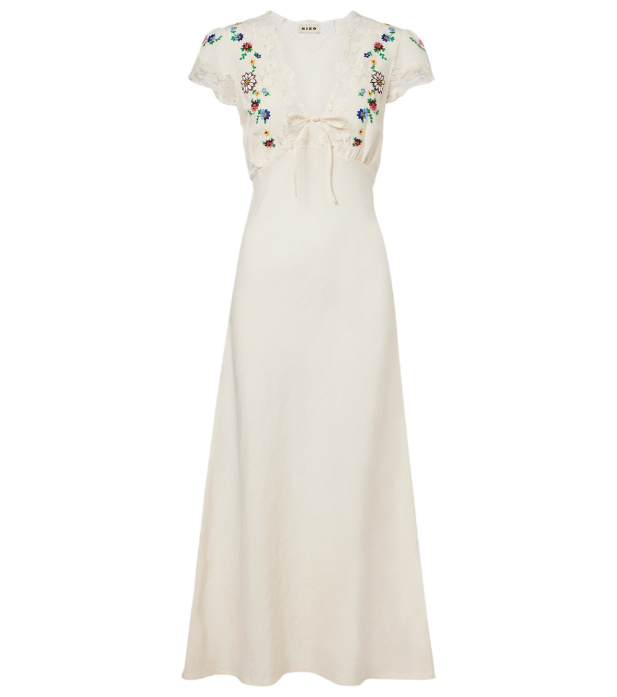Rixo Amari embroidered linen-blend midi dress