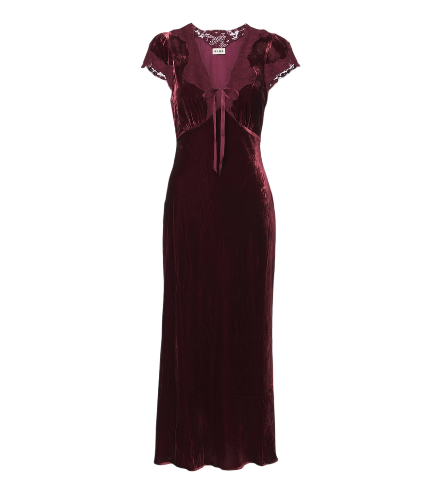 Robe midi en velours à bordure en dentelle Rixo Amari