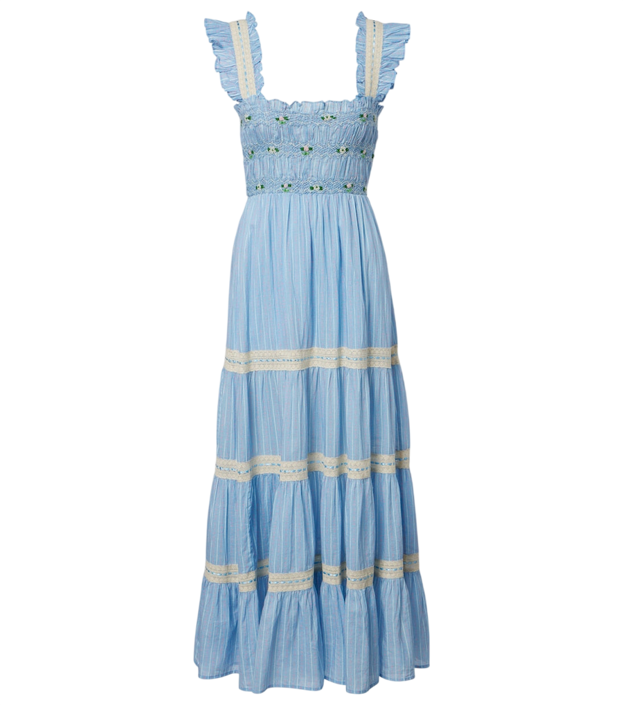 Rixo Aubrie lace-trimmed cotton midi dress