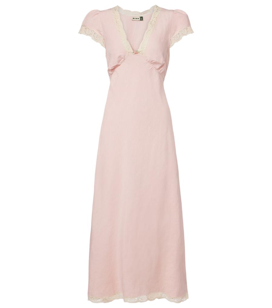 Robe midi Rixo Clarice en mélange de lin bordée de dentelle